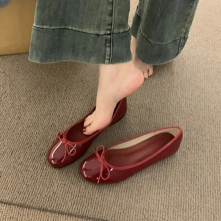 蝴蝶结仙女浅口单鞋女春秋新款法式复古温柔小众晚风平底豆豆鞋子