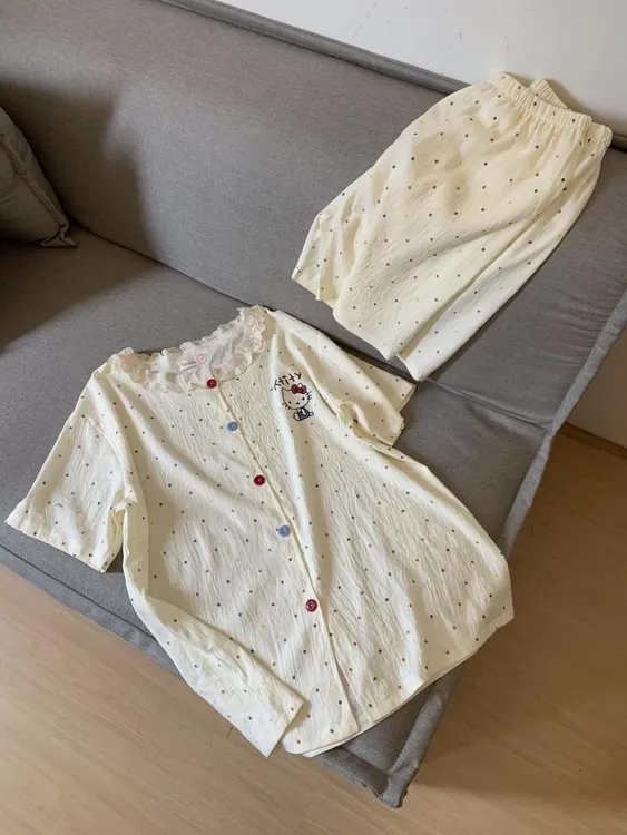 可爱波点凯蒂猫睡衣女夏季花边短袖短裤可爱少女薄款家居服套装