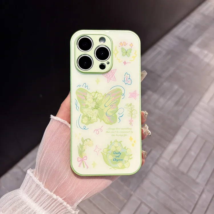 苹果/华为/oppo/vivo/小米风铃花蝴蝶适用iPhone16肤感玻璃手机壳