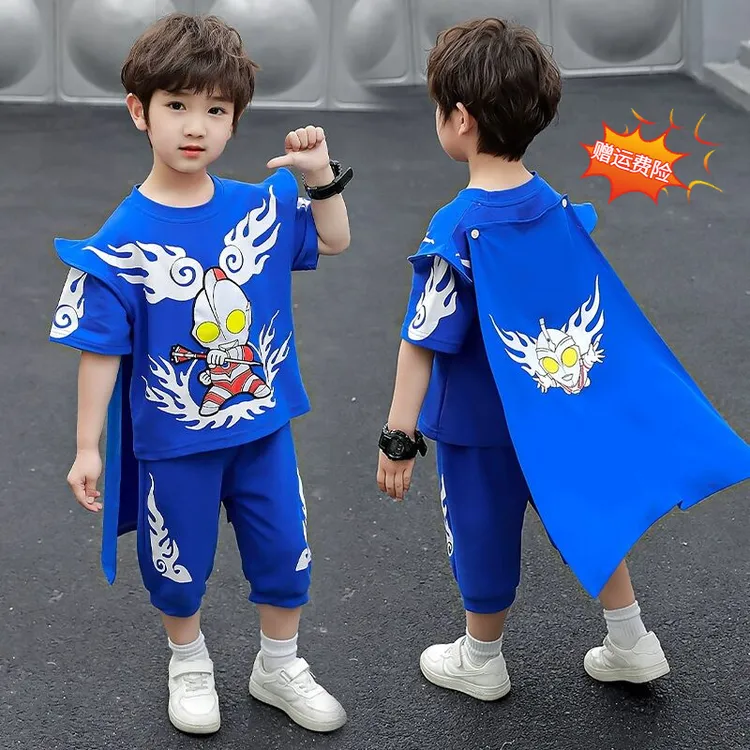 巴拉奥特曼衣服男童披风夏装套装2025新款酷帅儿童宝宝夏季短袖两
