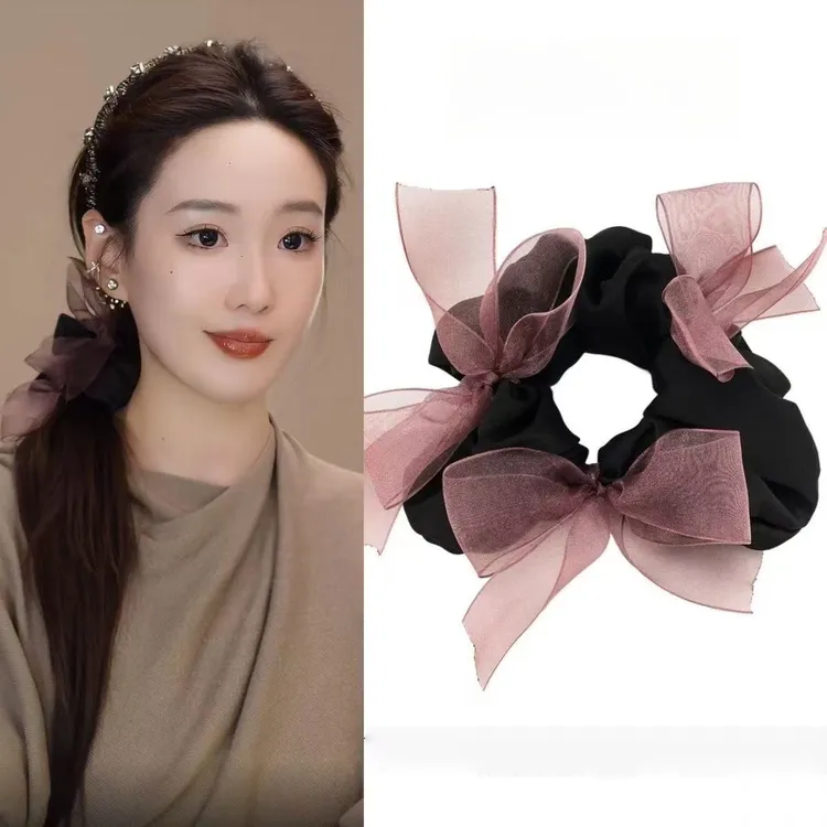 少女丸子头高品质显发量欧根纱手工编织蝴蝶结大肠发圈发绳扎头绳