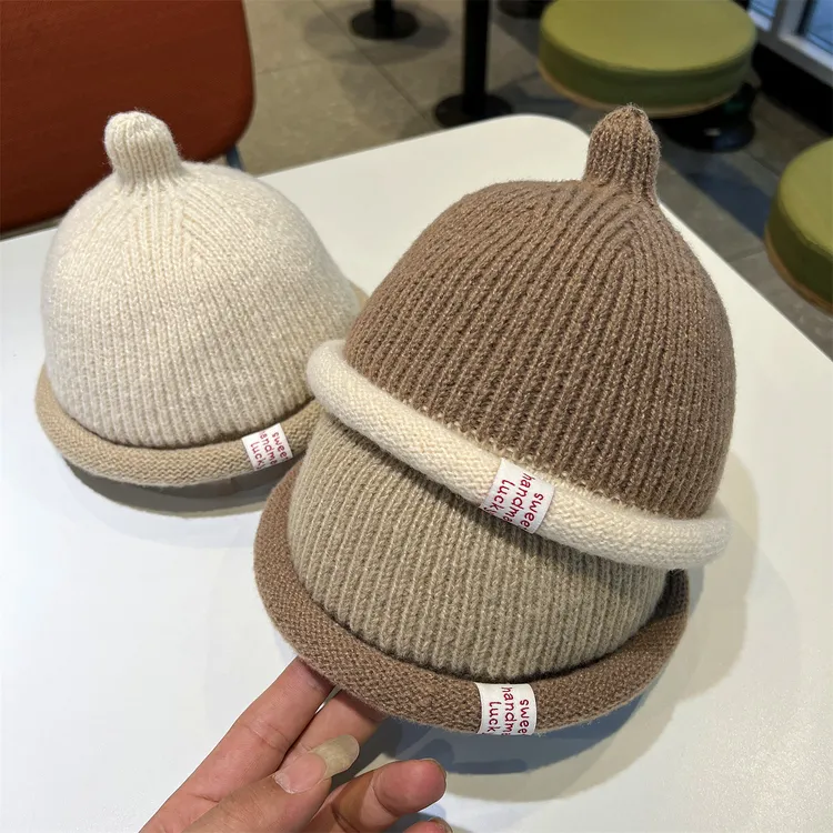 婴儿帽子秋冬季新生儿针织套头帽男女宝毛线盆帽宝宝保暖护耳帽潮
