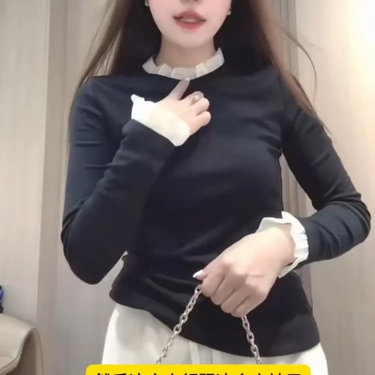 法式秋冬新款圆领2025拼接洋气长袖T恤时尚气质打底显瘦上衣爆款