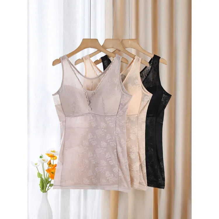 带罩杯塑身背心文胸一体式长款大胸显小夏季薄款大码收腹打底内衣