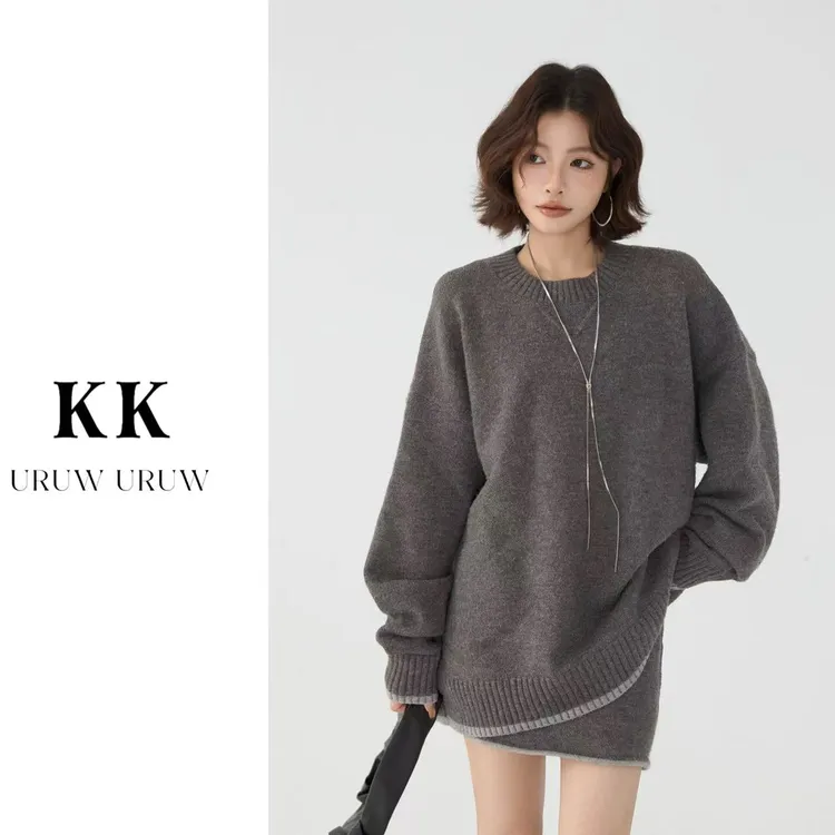 柯柯【经典返场】设计感高级休闲宽松慵懒毛衣短裙套装 K004