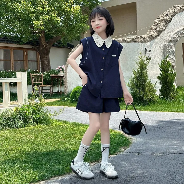 女童夏季套装中大童女孩洋气时髦儿童薄款夏装短袖短裤两件套潮
