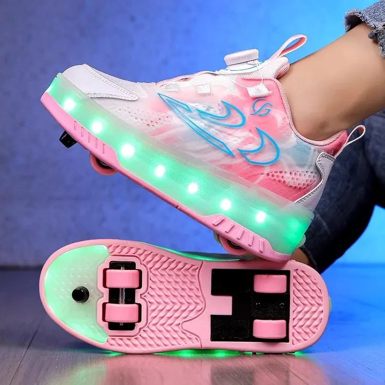 36l℃断码女童四轮暴走鞋夏季儿童发光溜冰鞋轮子可收滑轮鞋中大童