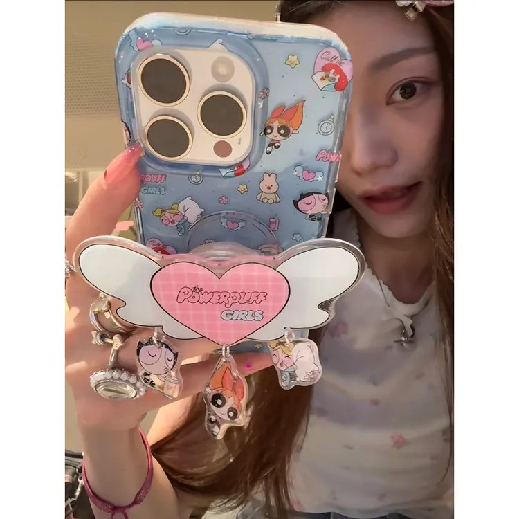 ins爱心翅膀小女警挂坠支架适用iPhone16少女15手机壳14苹果13/12