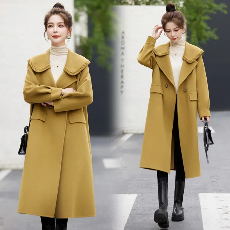 娃娃领双面羊毛大衣女2025春秋高级感洋气流行长款羊毛呢外套