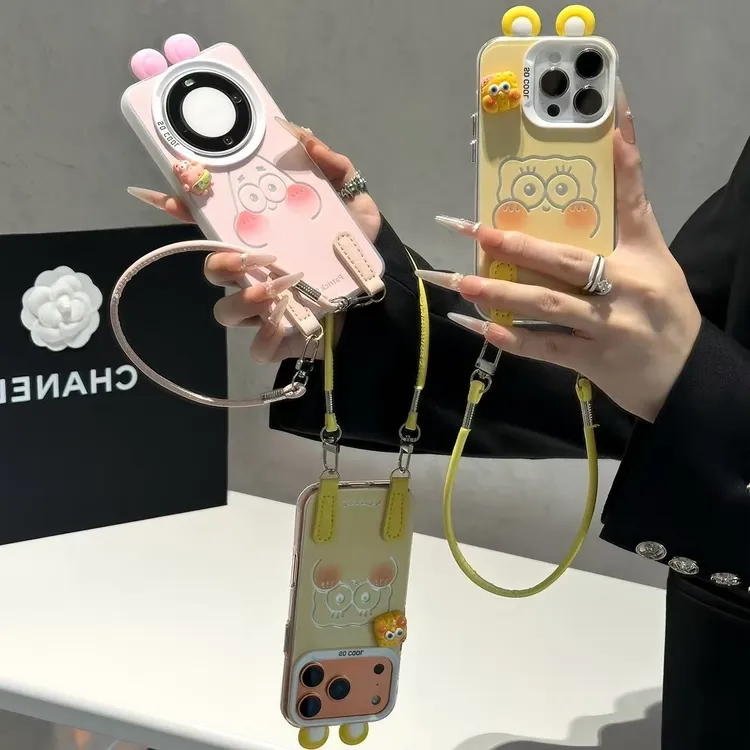 派大星海绵宝宝适用苹果16/17promax手机壳华为vivo小米oppo挂绳