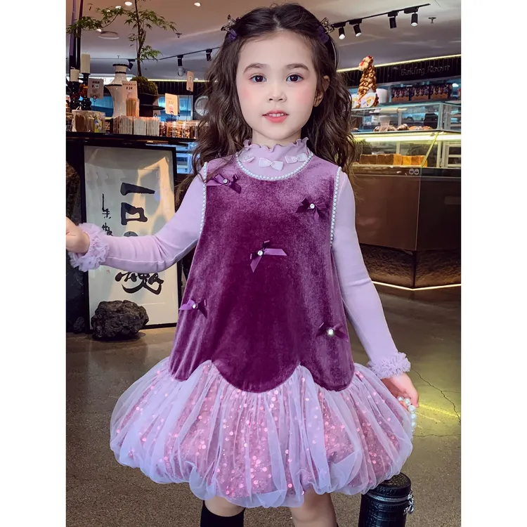 女童连衣裙冬装2026新款法式儿童丝绒公主裙小女孩背心裙