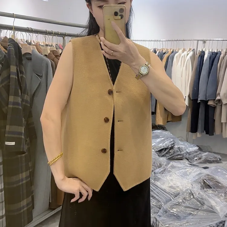 秋冬季羊毛羊绒双面呢小马甲男女同款百搭休闲时尚马夹