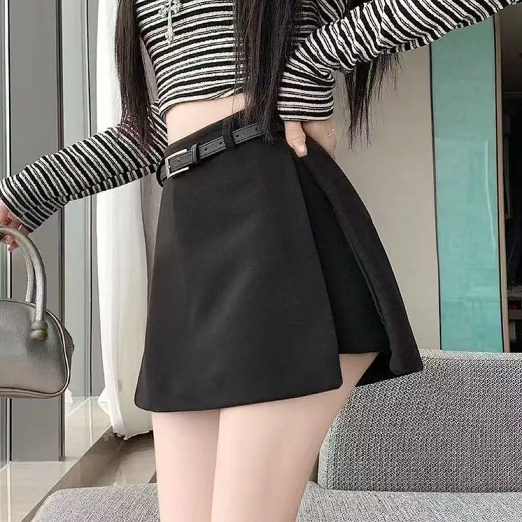 毛呢开叉A字裙半身裙百搭显瘦女秋冬2025新款半裙短裙高腰裤裙潮