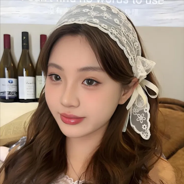 宽边发箍蕾丝蝴蝶结飘带丝巾女新款夏季法式刺绣花朵日常外戴发饰