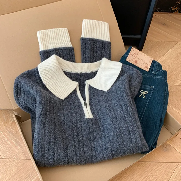 正品哥弟新款半拉链翻领长袖针织衫毛衣女内搭外穿秋冬巨好看上衣