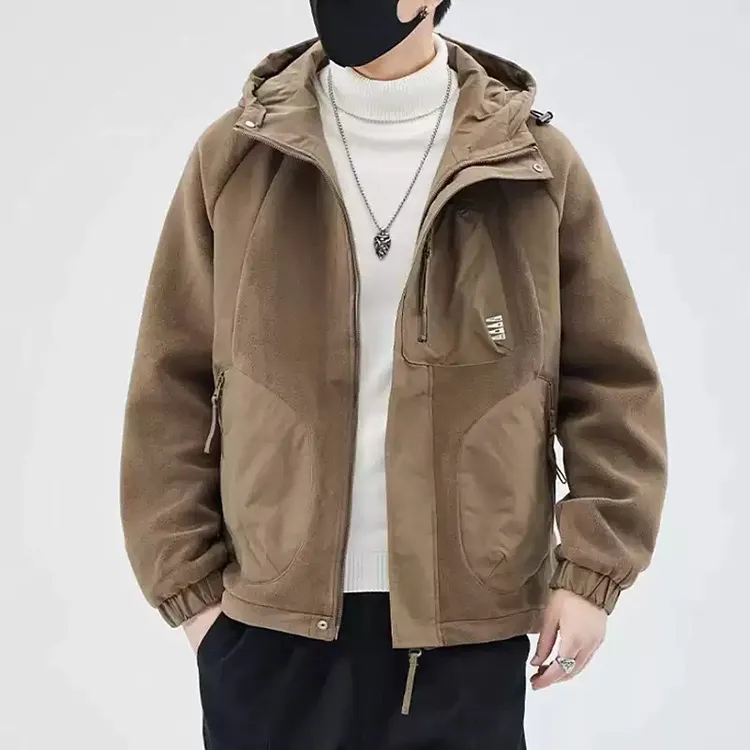 奥粒绒卫衣男连帽拉链开衫外套秋冬季男装加厚保暖摇粒绒纯色夹克