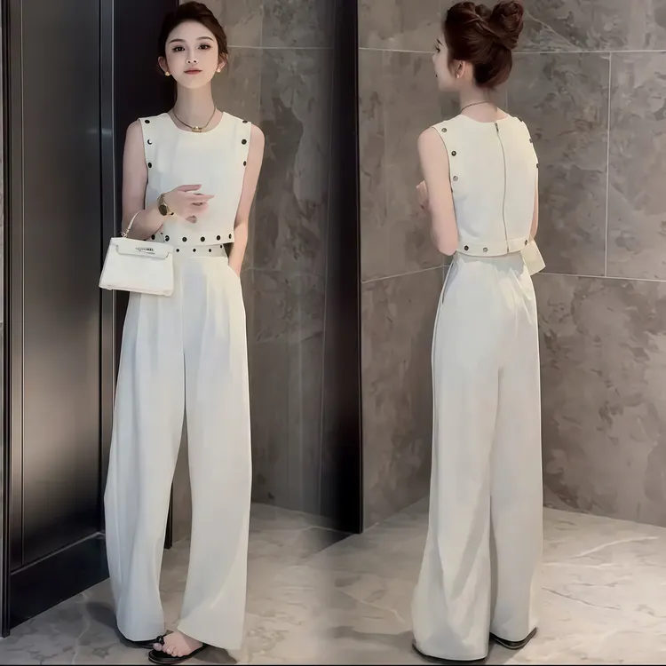 2025夏季新款时尚套装女时髦洋气减龄无袖上衣阔腿裤气质两件套潮
