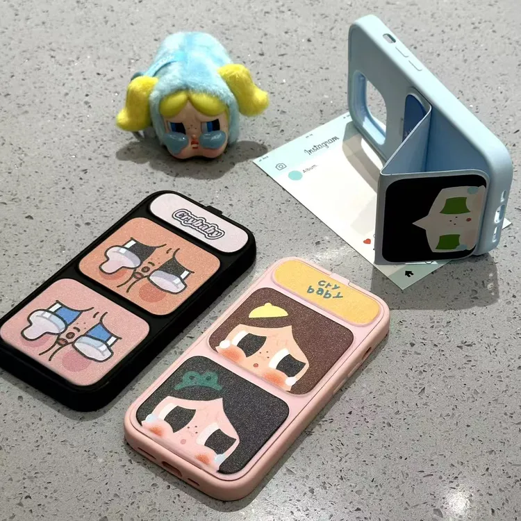 奥菲顿可爱哭娃翻盖折叠磁吸支架适用苹果16手机壳小米17华为P70