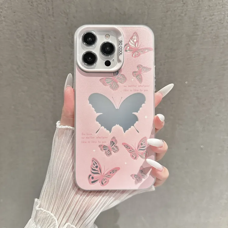 闪粉蝴蝶适用苹果16/iPhone15华为vivoppo防摔小米手机壳彩银女款