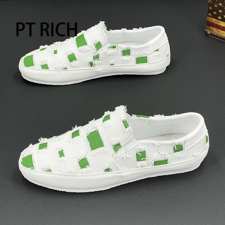 PTRICH男鞋新款夏季透气帆布鞋潮流百搭一脚蹬懒人明星同款运动鞋