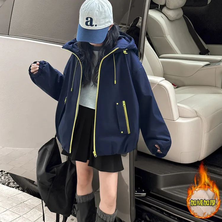 女童冬装加绒派克服2025新款韩版洋气休闲儿童装秋冬加厚棉衣外套