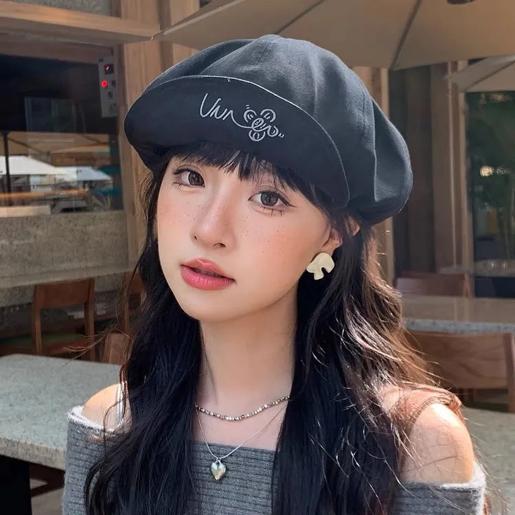 韩版新款时尚八角帽子女春秋复古大头围鸭舌帽百搭显脸小贝雷帽