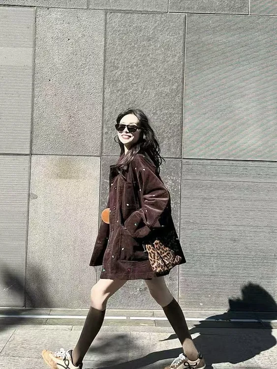 秋季韩版复古百搭高级感上衣设计感刺绣显瘦简约灯芯绒外套183363