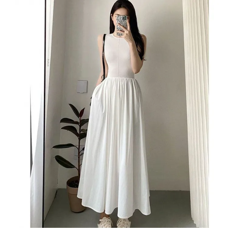法式白色背心无袖裙子女2025夏季设计感长裙收腰甜美可爱风格衣服