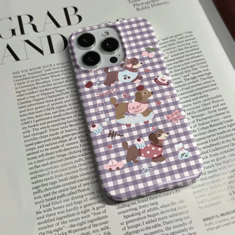 格子腊肠狗适用于苹果16promax手机壳iphone17pro小众15/14趣味13
