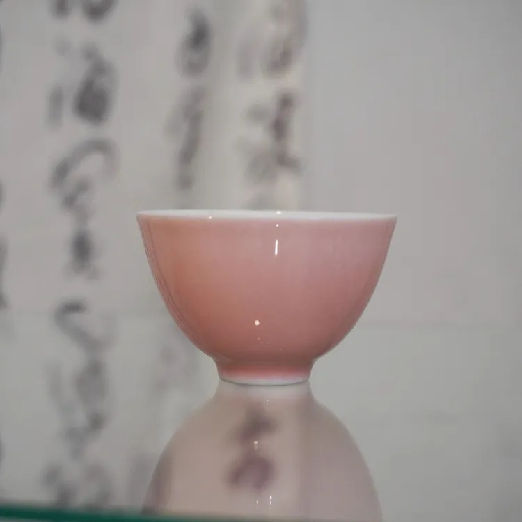 景德镇 镇窑 纯手工 桃红釉鸡心杯