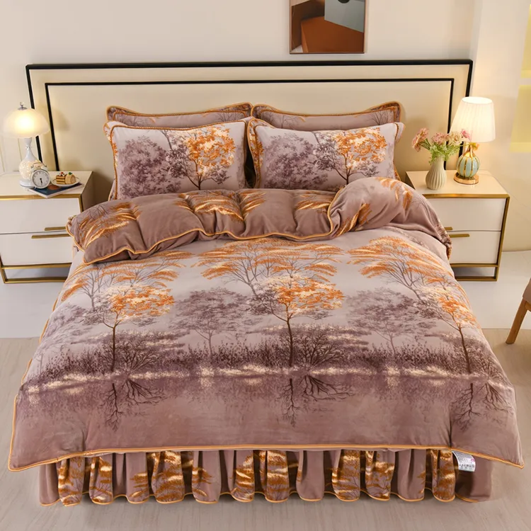 活动中 加厚牛奶绒四件套春秋冬季8.5斤加绒蓄热保暖床上用品