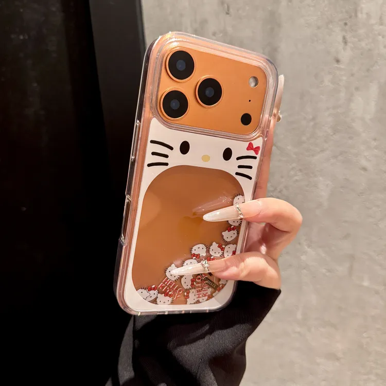 可爱滑片KT猫流沙适用16苹果15手机壳iPhone14/13/17promax高级女