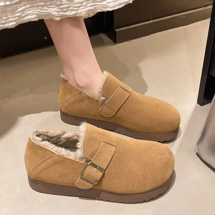 轻奢鞋子勃肯鞋女款2025新款爆款厚底全包女鞋加绒豆豆鞋高品质