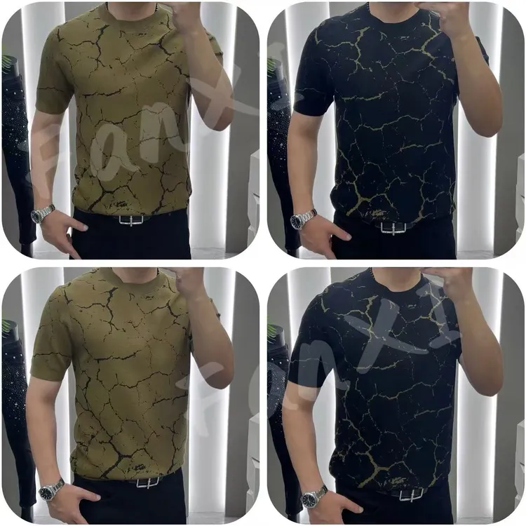 【FanXI】秋冬男士百搭织花时尚圆领 轻奢修身高奢版针织短袖 6263