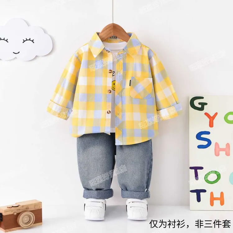 【适用20-30度】100%全棉长袖衬衫薄款上衣儿童休闲防晒春夏秋外套