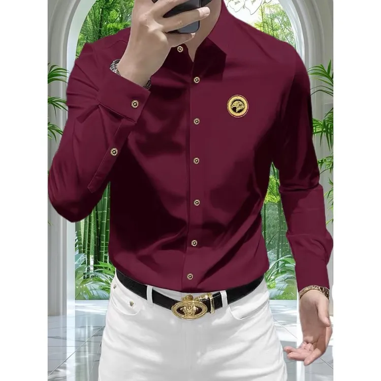 高级感烫钻长袖衬衫男士修身新款时尚高端商务休闲弹力免烫衬衣潮