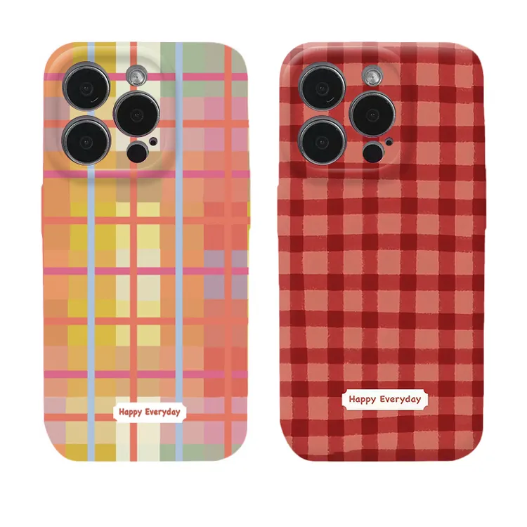 水彩格纹适用苹果17/16promax菲林手机壳华为P80oppo小米15vivo套