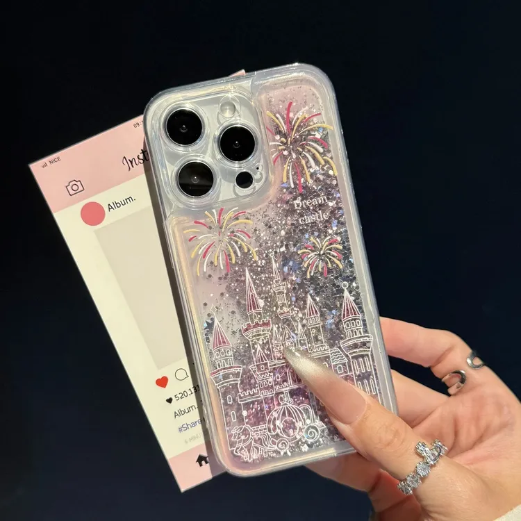 GGBond粉晕烟花城堡适用iphone16流沙手机壳华为vivo小米15oppo套