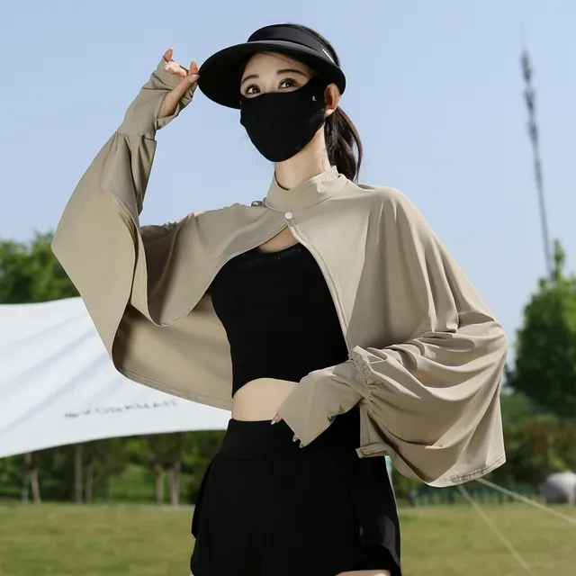防晒披肩女夏季骑车开车防紫外线罩衫斗篷透气宽松长袖冰丝薄外套