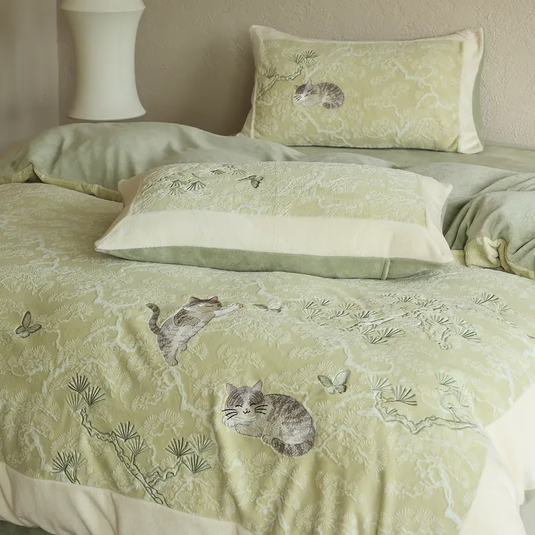 可爱猫咪牛奶绒四件套冬季加厚珊瑚绒毛绒双面绒加绒保暖床上用品