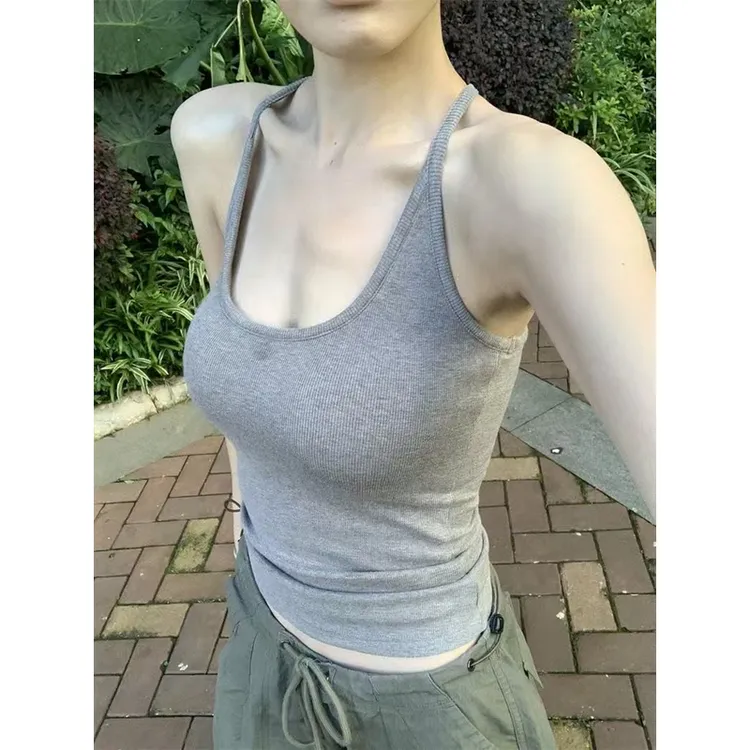 全额运补 夏季挂脖带胸垫吊带背心女夏外穿内搭修身收腰美背上衣