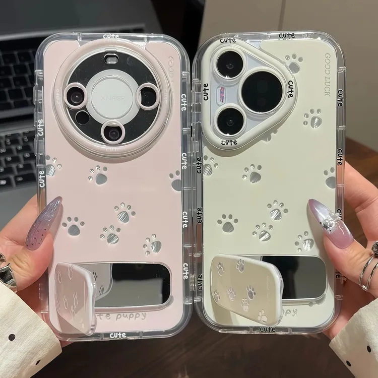 镜面泡芙可爱猫爪适用苹果16手机壳iphone15华为小米vivo14oppo13