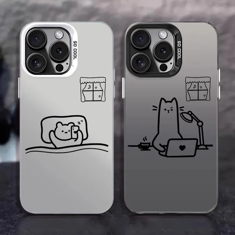 熬夜小猫适用苹果17手机壳iPhone16pro新款15p高级14全包镜头彩银