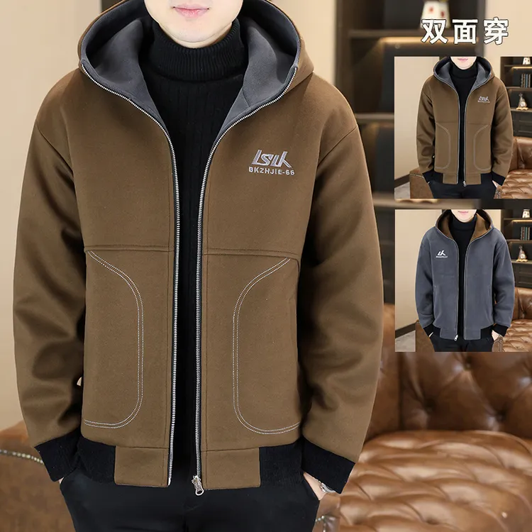 男士外套加绒加厚秋冬季2025新款潮牌立领毛呢夹克男装高端冬装潮