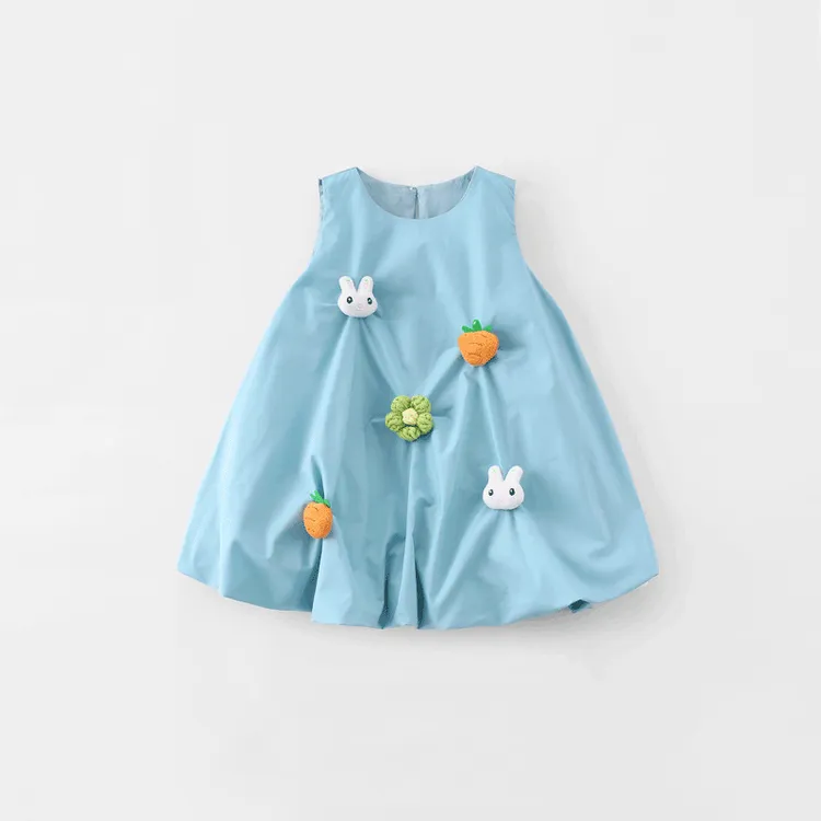 2025夏季婴儿裙子无袖花苞裙可爱蓝色背心裙女宝宝夏装公主裙夏天