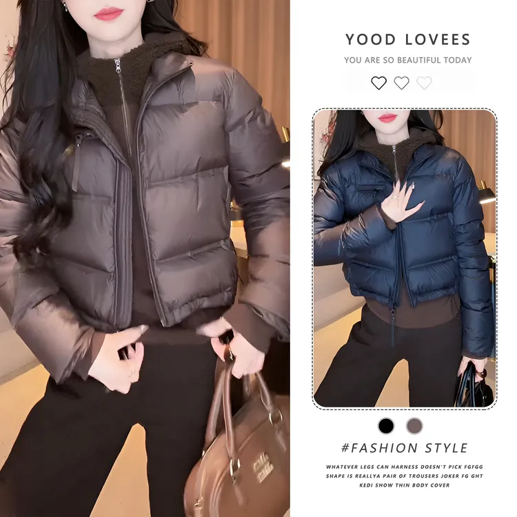 美拉德复古穿搭短款立领棉服女秋冬设计感休闲百搭加厚面包棉服潮