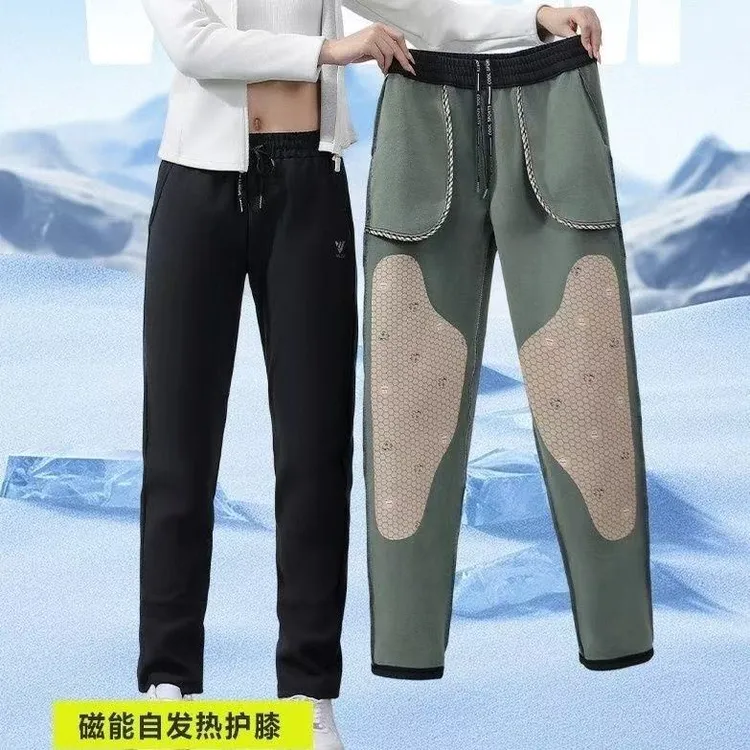 雅鹿防风裤男女同款保暖加绒护膝蓄热大码高腰修身显瘦防寒休闲裤