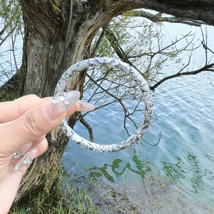 足银手镯 足银999复古富贵牡丹手工女气质百搭送女友老婆节日礼物