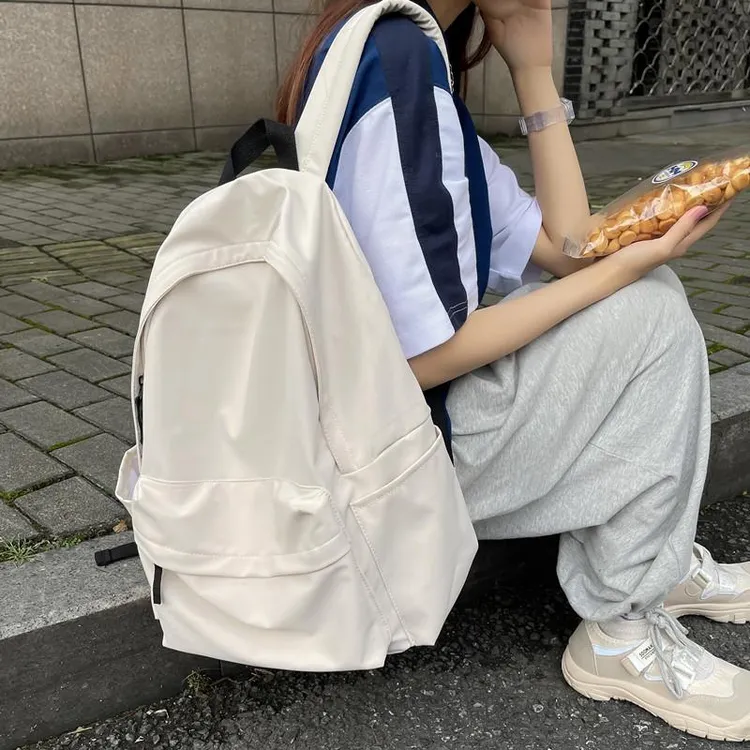 书包女大学生韩版ins大容量简约纯色背包初中高中生双肩包女