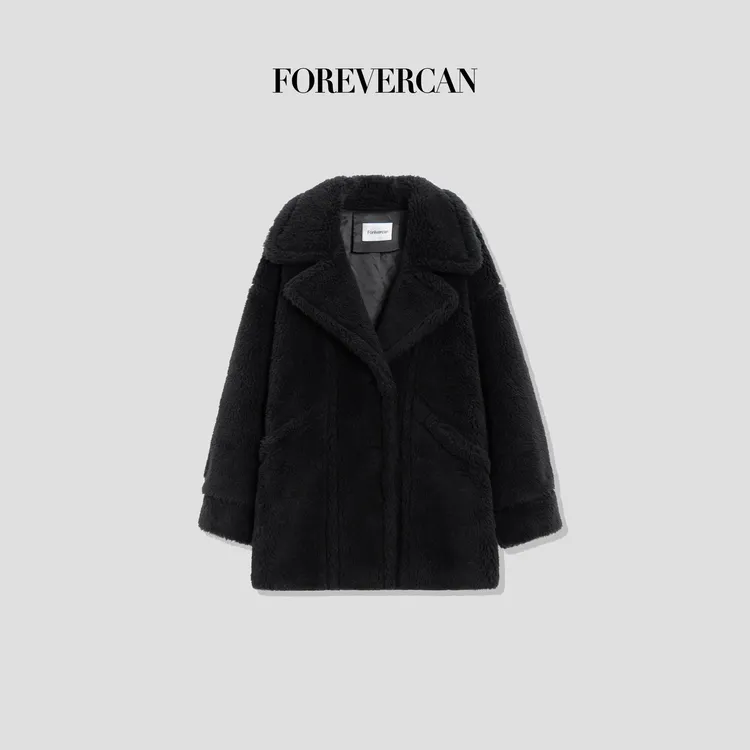 FOREVERCAN“小熊O泡”经典Teddy翻领廓形短款草草大衣外套 SC22420